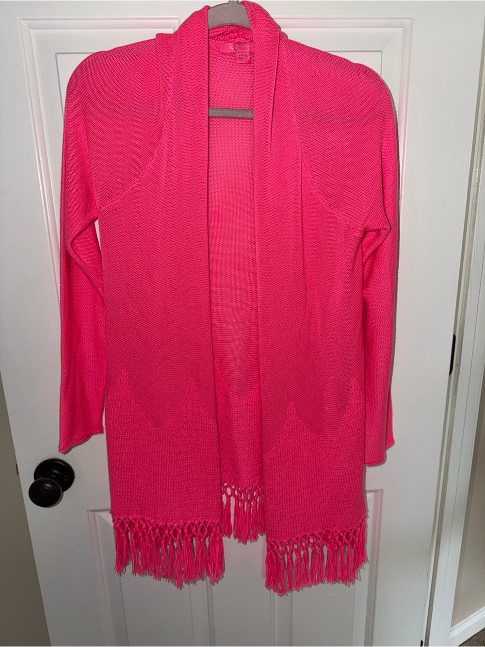 Lilly Pulitzer L/S Tatum Fringed Cardigan Resort Pink Tropics Medium